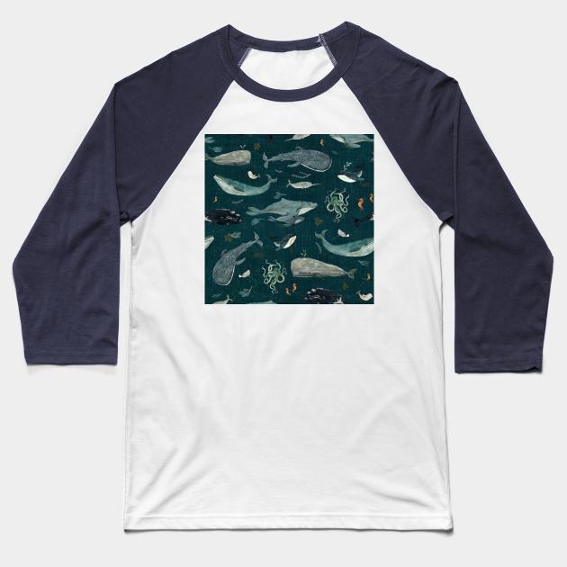 Whales midnight Baseball T-Shirt by katherinequinnillustration